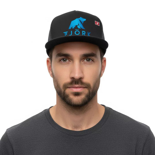 Casquette Trucker - Grey / Turquoise logo - Fjork Merino