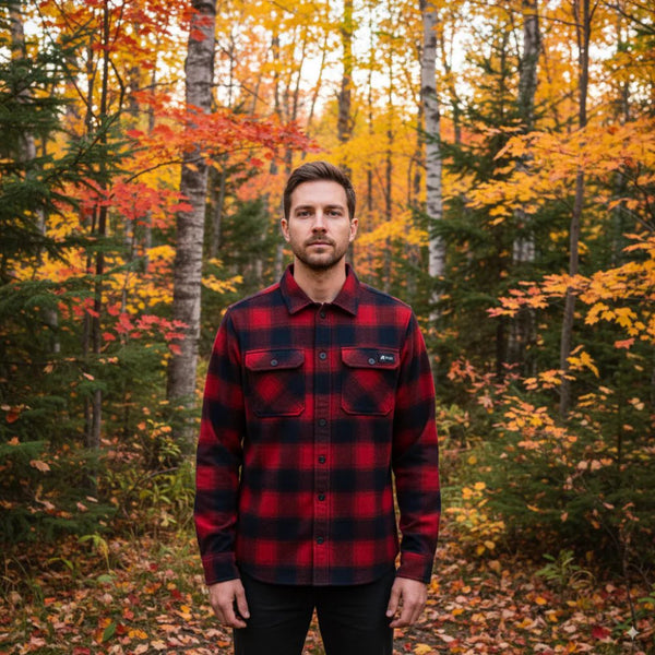 Chemise Trekking Merino Men - Red Blue - Fjork Merino