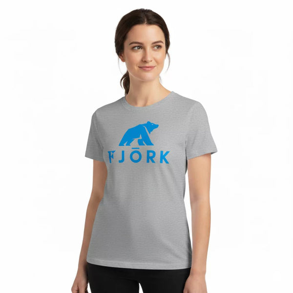 T shirt grand logo Besso Women - Grey / Turquoise logo - Fjork Merino