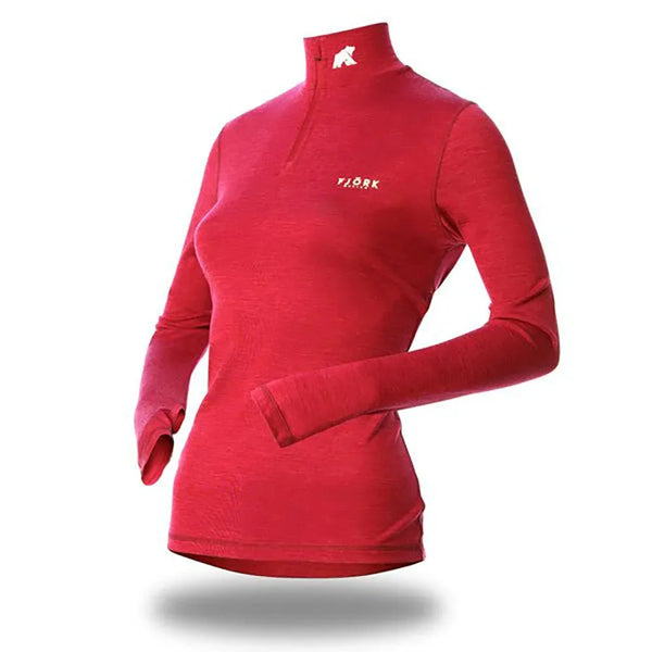 Bjork Zip 210 Women ♻️ - FJORK Merino - Red Verbier - Baselayers