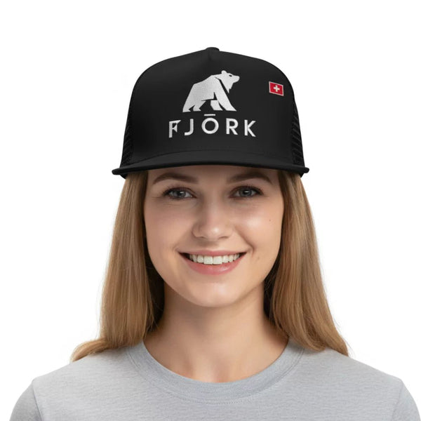 Casquette Trucker - Black / White logo - Fjork Merino