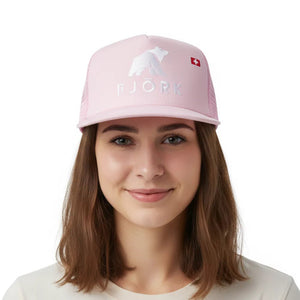 Casquette Trucker - Pink / White logo - Fjork Merino