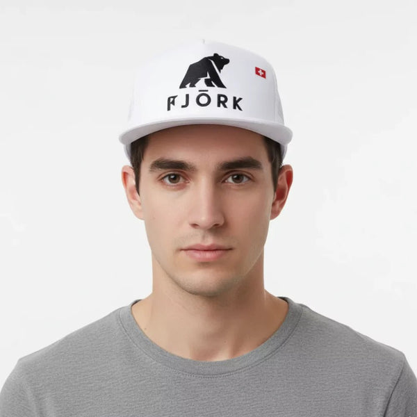 Casquette Trucker - White / Black logo - Fjork Merino