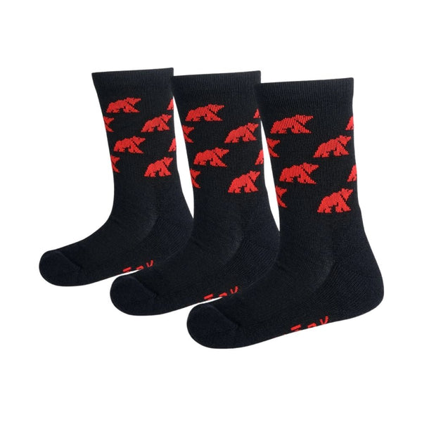 Chaussettes Classic Cut Kids « Ursina » - Pack de 3 paires - Black / Red logo - Fjork Merino