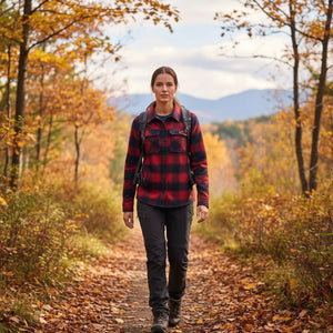 Chemise Trekking Merino Women - Red Blue - Fjork Merino