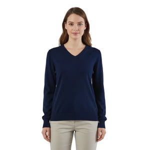 Pull City col V women (pré - commande) - Navy - Fjork Merino
