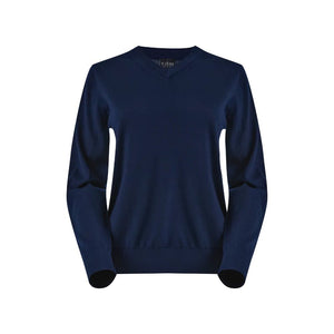 Pull City col V women (pré - commande) - Navy - Fjork Merino