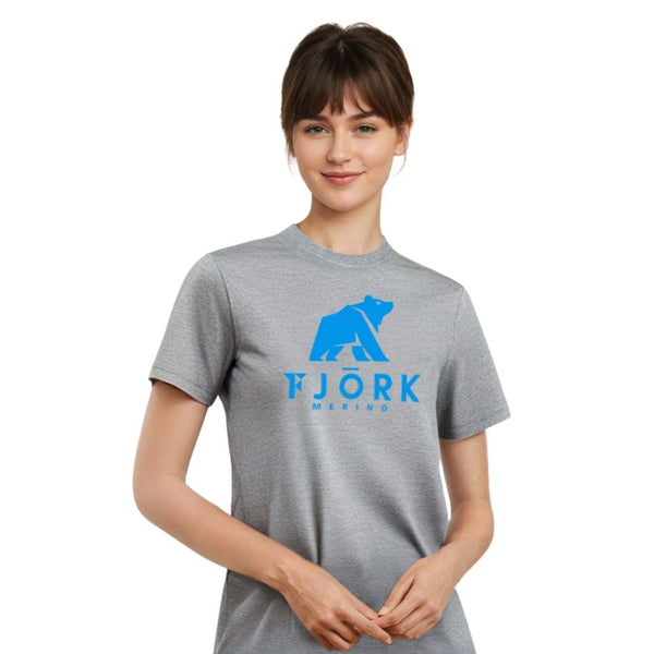 T shirt grand logo Besso Women - Grey / Turquoise logo - Fjork Merino