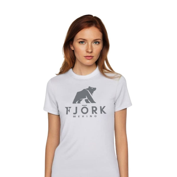 T shirt grand logo Besso Women 📦 - White / Grey logo - Fjork Merino