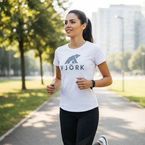 T shirt grand logo Besso Women - White / Grey logo - Fjork Merino